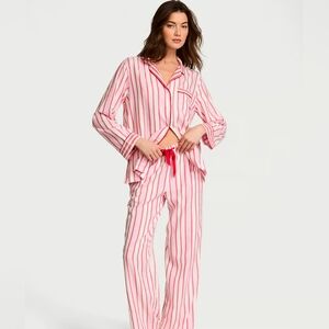 Victoria's Secret flannel Modal long pajama set, Candy Cane Stripes NWT Large